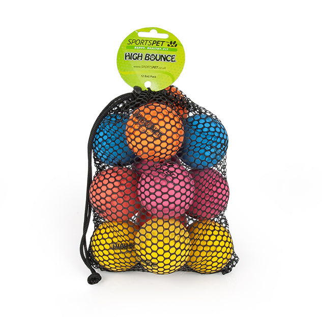 SPORTSPET High Bounce 60mm Balls 12pack in Mesh Drawstring Bag